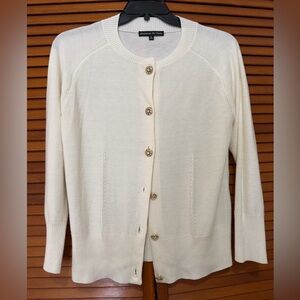 Preston & York Cream Cardigan with Gold Buttons, Size M, New without tags.